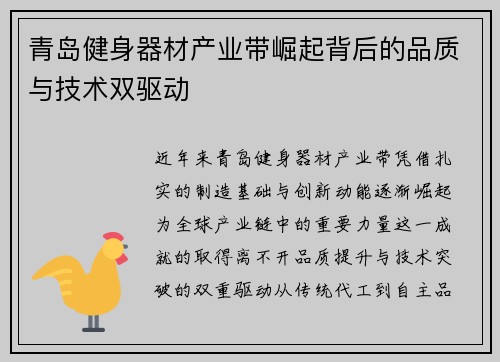 青岛健身器材产业带崛起背后的品质与技术双驱动