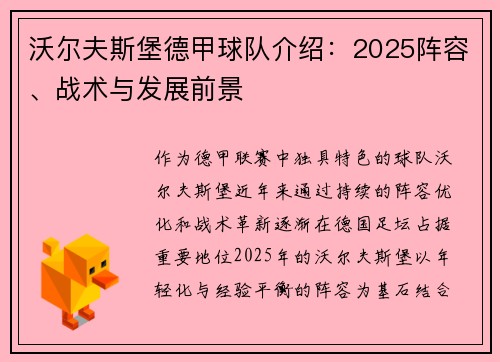 沃尔夫斯堡德甲球队介绍：2025阵容、战术与发展前景