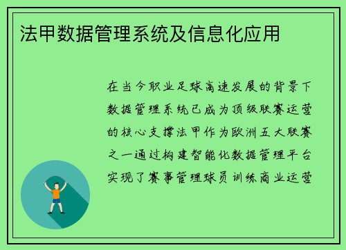 法甲数据管理系统及信息化应用