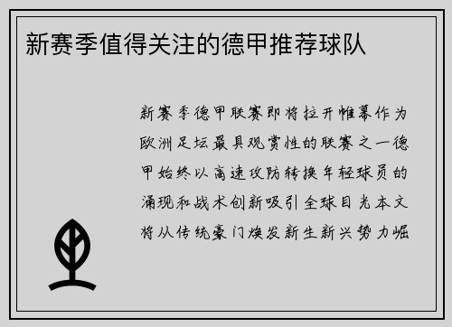 新赛季值得关注的德甲推荐球队